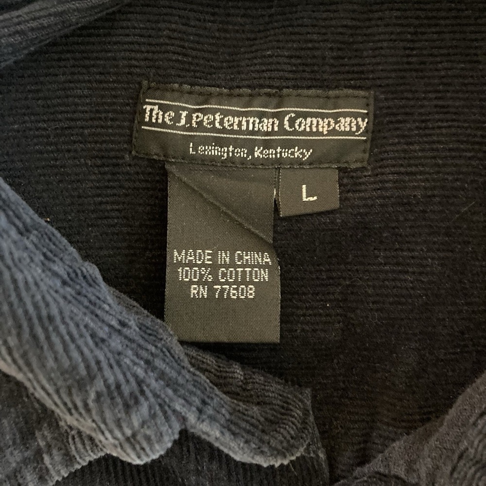Vtg J Peterman Corduroy Button Up Shirt Mens Large Black Grandfather - Picture 6 of 8